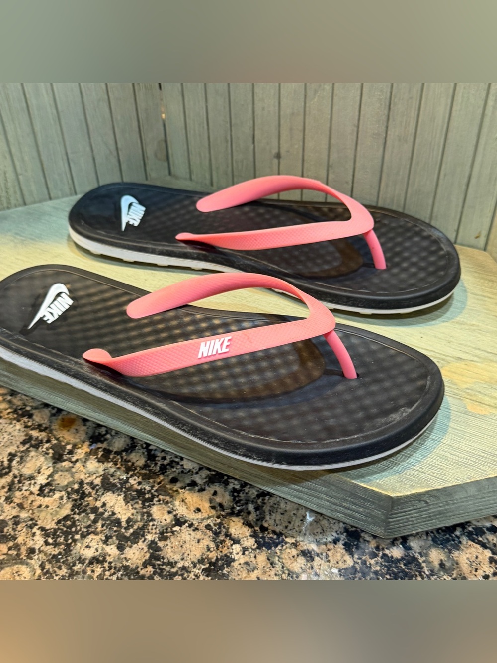 Nike Black Footbed Flip Flops with Pink Straps M8 W9